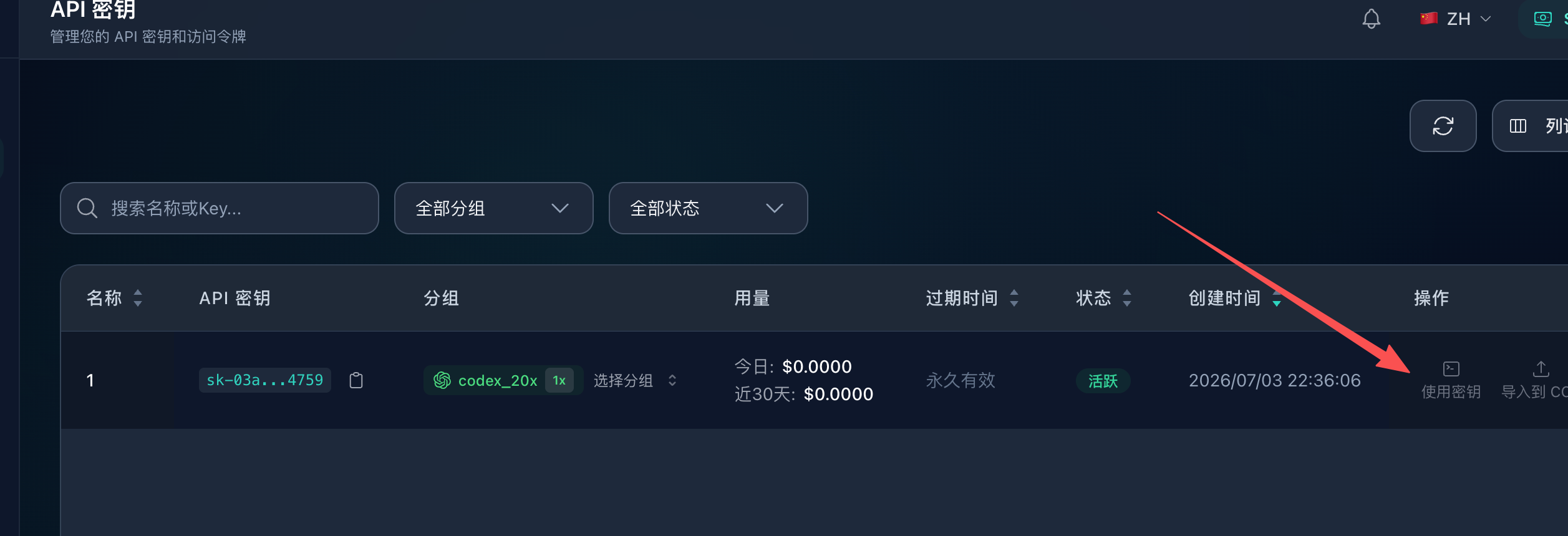 使用密钥按钮